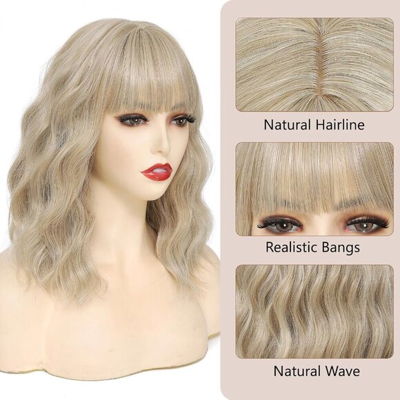 Women's Mix Blonde 14 Inches Short Pastel Curly Shoulder Length Synthetic Wig - Picture 2 of 7